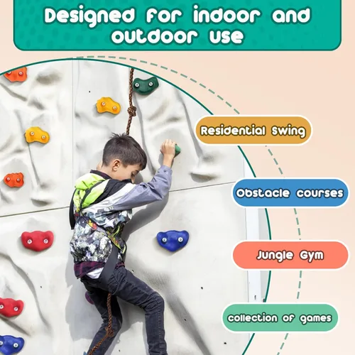 Vista 4 de CMOOD Presas de Escalada en Roca, Pared de Escalada en Roca para Niños, Kit de Escalada de Pared de Roca para Parque Infantil Interior y Exterior