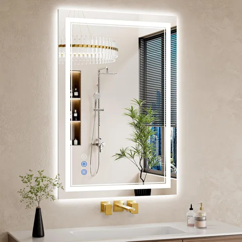Vista 23 de Espejo de baño LED de 30 x 40 pulgadas con luces, antiniebla, retroiluminado + luz frontal, regulable, espejo de tocador LED para pared, espejo