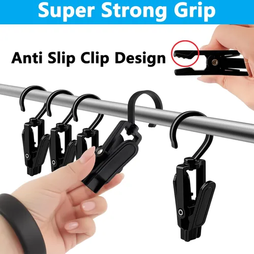 Vista 4 de VinBee 20 ganchos de lavandería con clips de plástico superfuerte para el hogar, viajes, ganchos giratorios para colgar en el armario, abrazaderas