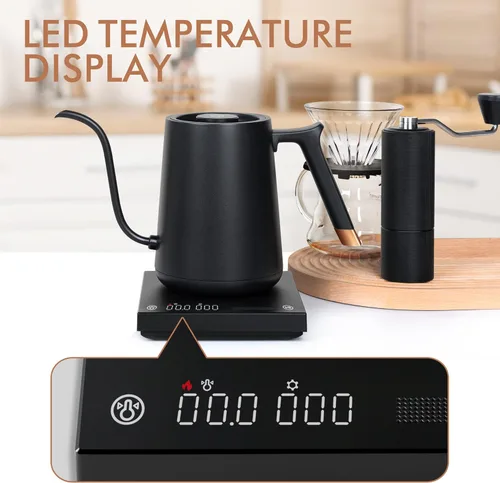 Vista 5 de TIMEMORE Hervidor eléctrico de cuello de cisne, tetera eléctrica con control de temperatura para café y té, 0.8 L, acero inoxidable, hervidor