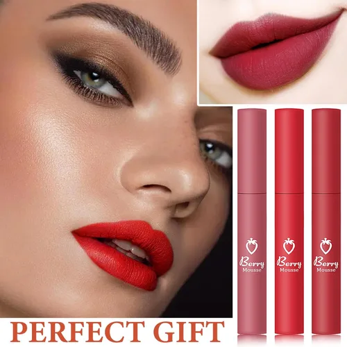 Vista 7 de Juego de 3 lápices labiales mate nude, terciopelo natural, suave, mate, brillo labial, larga duración, impermeable, lápiz labial de maquillaje