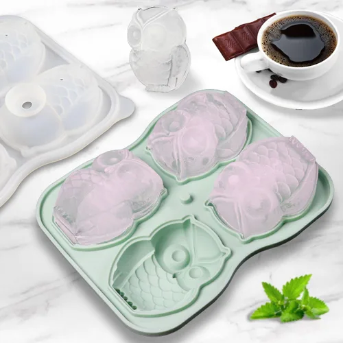 Vista 5 de Molde para cubitos de hielo con forma de búho, bandeja de cubitos de hielo con forma de búho, formas divertidas de molde de hielo de silicona, haz 4