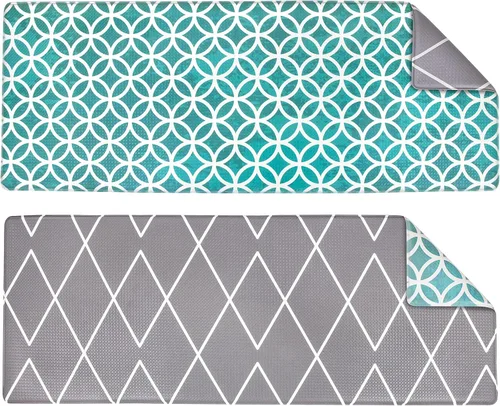 Vista 10 de OPUX - Tapete de cocina antifatiga, reversible, acolchado con espuma viscoelástica, alfombra de cocina, impermeable, antideslizante, cómoda