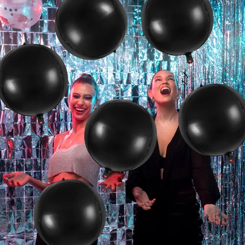 Vista 6 de Globos negros metálicos, globos redondos de esfera grande de 22 pulgadas, 6 globos negros de aluminio Mylar para cumpleaños, aniversario
