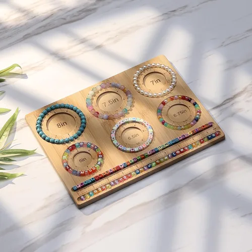 Vista 2 de Petoysoso Tablero de cuentas para la fabricación de joyas, tablero de cuentas de bambú para hacer pulseras de joyería, tablero de cuentas de pulsera