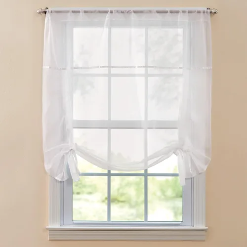 Vista 16 de BrylaneHome BH Studio - Persiana de gasa transparente con amarre, 32 pulgadas de ancho y 44 pulgadas de largo, hojas de otoño
