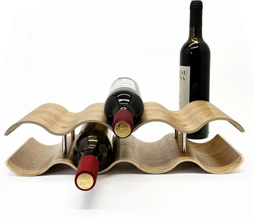 Vista 2 de Estantes de vino para encimera, 2 niveles de madera para gabinete, soporte para botellas, 7 botellas independientes para almacenamiento de vino