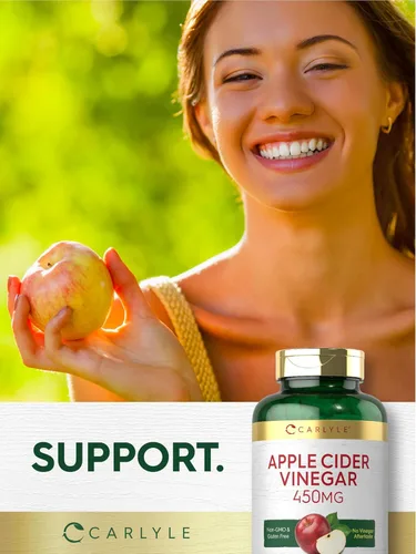 Vista 7 de Carlyle Cápsulas de vinagre de sidra de manzana 450 mg 200 píldoras Suplemento sin OMG, sin gluten
