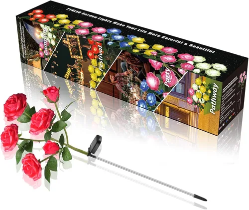 Vista 6 de TYNLED Luces solares de estaca de jardín para exteriores, luz LED mejorada con 6 rosas, luces decorativas solares impermeables para patio, camino