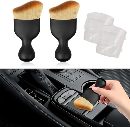 Vista 16 de HAOBO 2 cepillos para detalles del interior del automóvil, cepillos de limpieza suave para el cabello, colectores de polvo de suciedad curvos