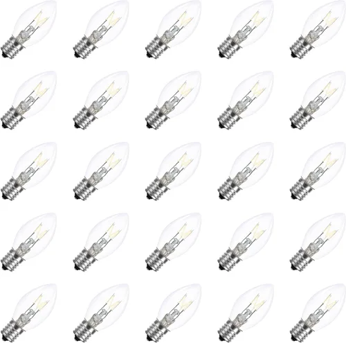 Paquete de 25 bombillas de repuesto C7 transparentes, impermeables, certificadas UL, de 5 W, incandescentes, para uso en interiores/exteriores y