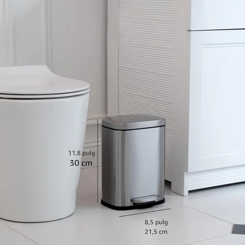 Vista 3 de Yaxa Basics Mini cubo de basura rectangular resistente a las manchas con pedal de cierre suave, acero inoxidable cepillado, para baño y espacios