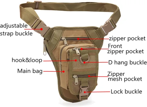 Vista 3 de Bolsa táctica militar con cintura ajustable para senderismo, caza, cintura militar, bolsas de pierna, ACU