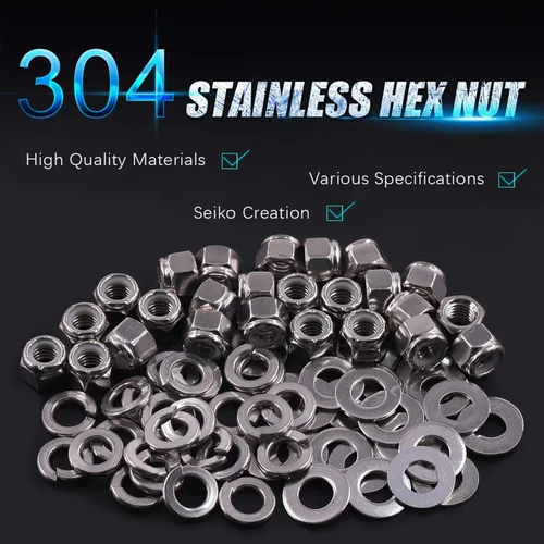 Vista 3 de Swpeet 45 piezas de tuercas de bloqueo hexagonales de acero inoxidable SAE 304 de 1/2"-13, arandelas planas de 1/2", kit surtido de arandelas