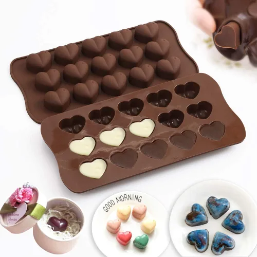 Vista 3 de homEdge Molde de chocolate con forma de corazón con hoyuelos de 15 cavidades, molde de silicona con hoyuelos para chocolate y caramelos de San