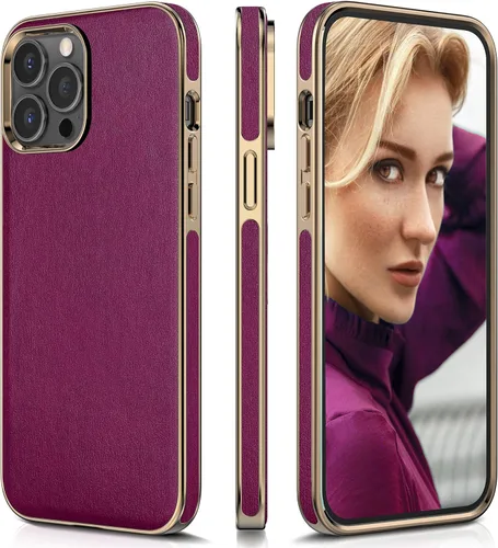 Vista 23 de LOHASIC Funda para iPhone 12 y iPhone 12 Pro - Fundas para teléfono i Phone 12 con borde cromado delgado, fundas de cuero de diseño suave, funda