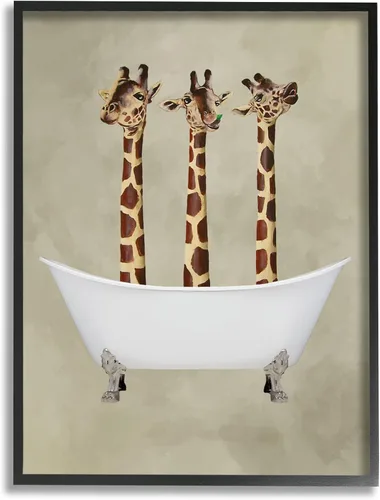 Vista 8 de Stupell Industries Placa de pared con diseño de tres jirafas en una bañera, 10 x 0.5 x 15, multicolor