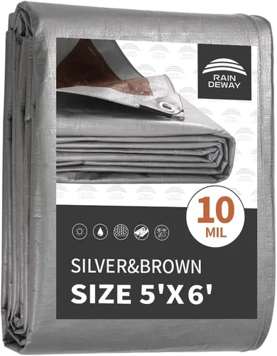 Vista 26 de RAINDEWAY Lona pequeña impermeable de 4 x 4 pies (paquete de 2), lonas resistentes impermeables de 10,5 mil con ojales de metal y bordes reforzados