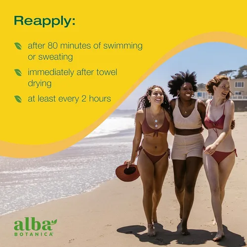 Vista 6 de Alba Botanica Protector solar para rostro y cuerpo, loción de protección solar mineral deportiva, SPF 45 de amplio espectro, resistente al agua