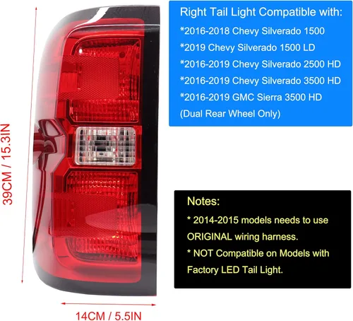 Vista 2 de MOCW Conjunto de luz trasera izquierda para el conductor compatible con Chevrolet Silverado 1500 2500 HD 3500HD 2014-2018, para GMC Sierra 3500 HD