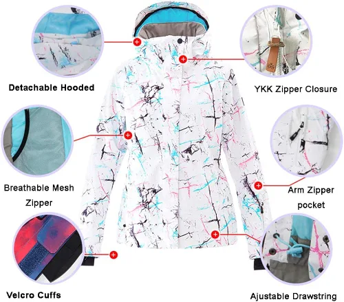 Vista 5 de GS SNOWING Conjunto de chaquetas y pantalones de esquí para mujer resistente al viento impermeable aislado para invierno cálido snowboard nieve