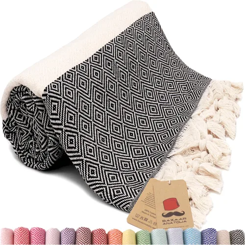 Vista 15 de Bazaar Anatolia Toalla de baño turca, 100% algodón, decoración bohemia de granja de secado rápido, manta de otoño para baño, de gran tamaño, 71 x 39