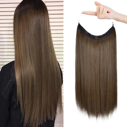 Vista 24 de REECHO - Extensiones de cabello con alambre transparente invisible, tamaño ajustable, broches de seguridad extraíbles en la extensión secreta recta