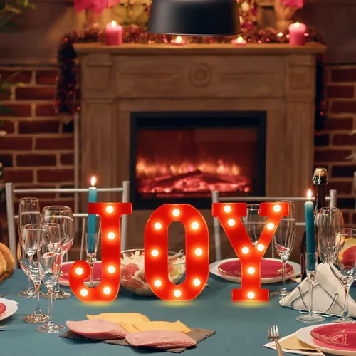 Vista 4 de Decoraciones de Navidad para Interiores Decoración del Hogar - 3 LED 8.5 Pulgadas Luces de Marquesina Iluminadas con Letras JOY, Letreros de Navidad