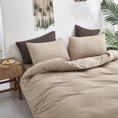 Vista 175 de CLOTHKNOW Juego de edredón de 3 piezas a cuadros color beige óxido, tamaño Full, juego de ropa de cama de cuadros edredón terracota con 2 fundas