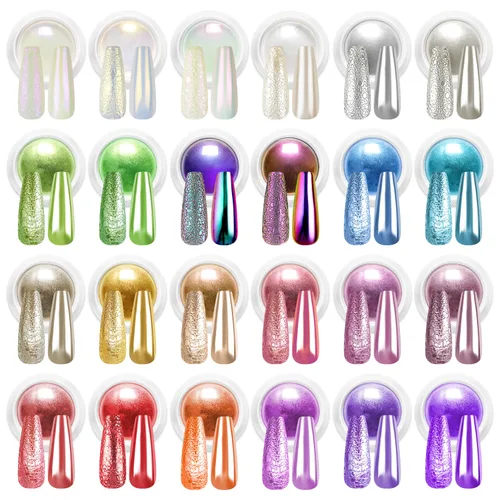 Vista 19 de Polvo de uñas cromado rojo – Polvo de uñas cromado de Navidad con purpurina verde brillante con efecto espejo mágico para decoración de uñas