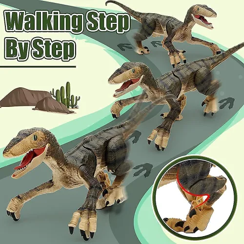 Vista 4 de Mini Tudou Juguetes de dinosaurio grandes con control remoto de 17.7 pulgadas, juguetes electrónicos para caminar con luz LED y sonidos