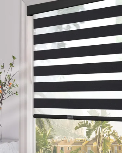 Vista 9 de Persilux Persianas Cebra Inalámbricas para Ventanas (15" An x 47" Al, Blanco) Persianas Cebra de Filtrado de Luz para Ventanas Interiores, Cortinas