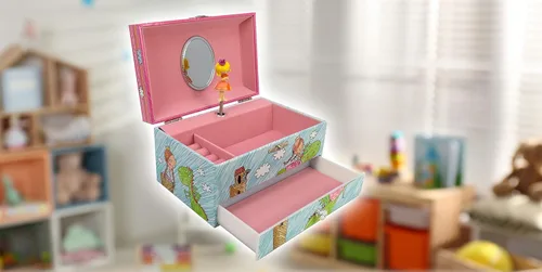 Vista 6 de Joyero musical de princesa con diseño de dragón con collar de mariposa