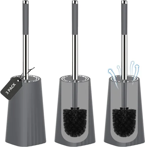 Vista 16 de SetSail Cepillo de Inodoro, Juego de Cepillo de Inodoro de Tamaño Compacto y Soporte para Baño con Mango de Acero Inoxidable, Cepillo Limpiador