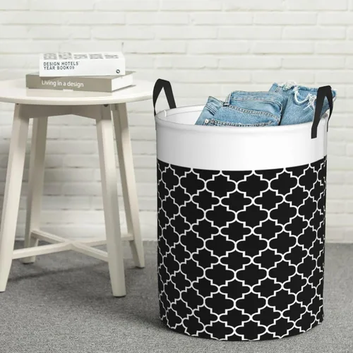 Vista 8 de Cesta de lavandería personalizada, bolsa grande para ropa sucia, bolsa de ropa plegable, alta, impermeable, para viajes, baño, universidad, Negro