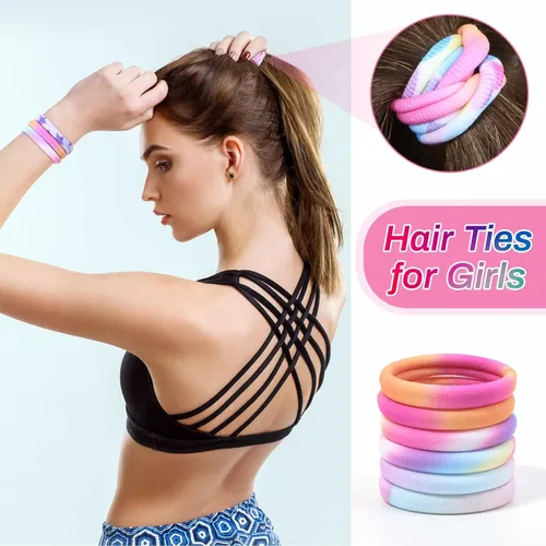 Vista 2 de 54 piezas de ligas para el pelo para niñas y mujeres, elásticos de nylon para el cabello, sujetadores para cola de caballo, ligas suaves sin daños