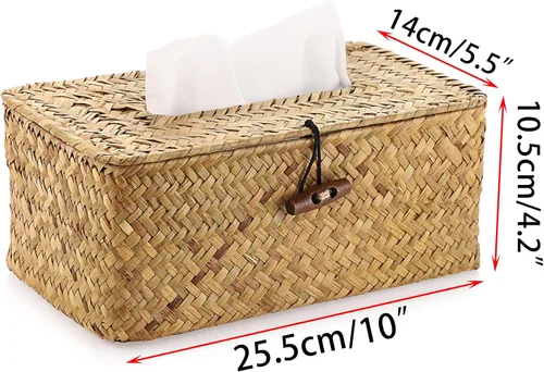 Vista 3 de Sumnacon Funda de Caja de Paños Rectangular Caja de Paños de Seagrass Soporte de Caja de Paños Tejido Soporte de Paños Decorativo Cubierta de Caja
