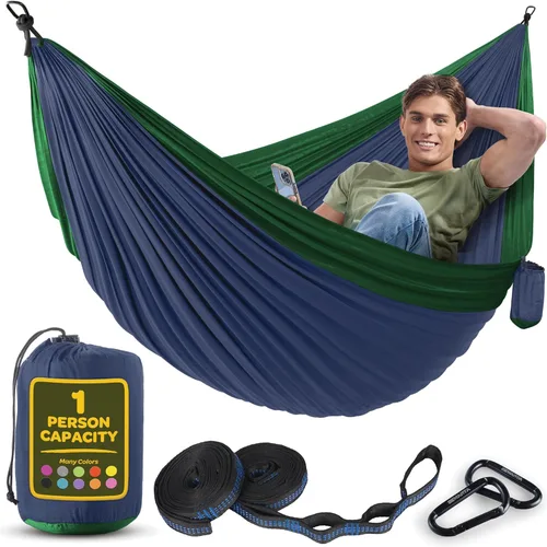 Vista 20 de Hamaca duradera con capacidad de 400 libras, silla hamaca de nailon para campamento, tamaños dobles o individuales, con correas para árbol y bolsa