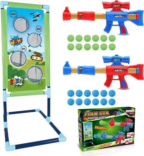 Vista 6 de SpringFlower Juego de disparo de juguete para niños de 5, 6, 7, 8, 9, 10+ años, 2 piezas de pistolas de juguete de aire con bolas de espuma
