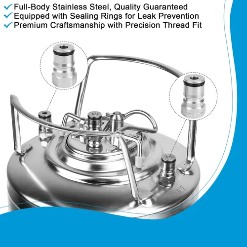 Vista 4 de MRbrew Cornelius - Postes de barril de bloqueo de bola, bolas y resortes de acero inoxidable, rosca hembra de gas + líquido 19/32-18 rosca