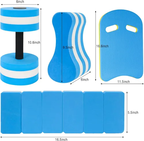 Vista 2 de NEAGLORY Juego de ejercicios acuáticos de 5 piezas, equipo de fitness para piscina con mancuernas de agua de espuma, tabla de natación, boya