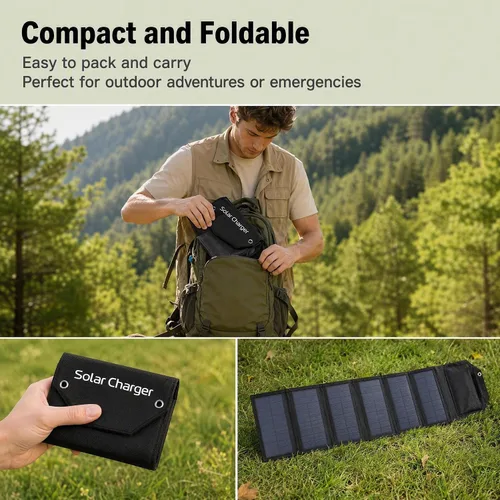 Vista 4 de Cargador de panel solar portátil de 30 W, salida de 20 W, 5.2 V, 2 A, 2 USB, cargador de panel solar plegable para computadoras portátiles