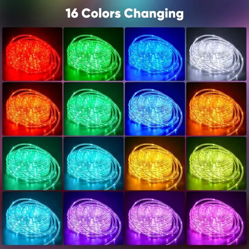 Vista 2 de Minetom Cuerda de luces que cambian de color para exteriores, tira de 100 luces LED de 33 pies con enchufe y control remoto, luz de Navidad