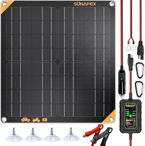 Vista 14 de SUNAPEX Cargador de Mantenimiento Solar de 12V 30 Vatios - Cargador de Batería Impermeable Alimentado por Energía Solar - Kit de Panel Solar
