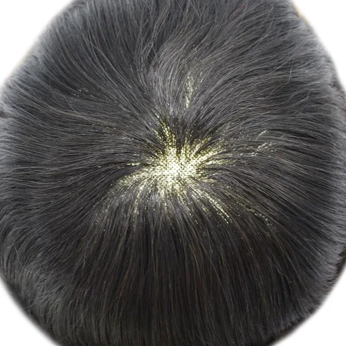 Vista 5 de Toupee - Sistema de cabello humano de repuesto con encaje frontal para hombre, extensiones de pelo tipo tupé mono PU para hombres