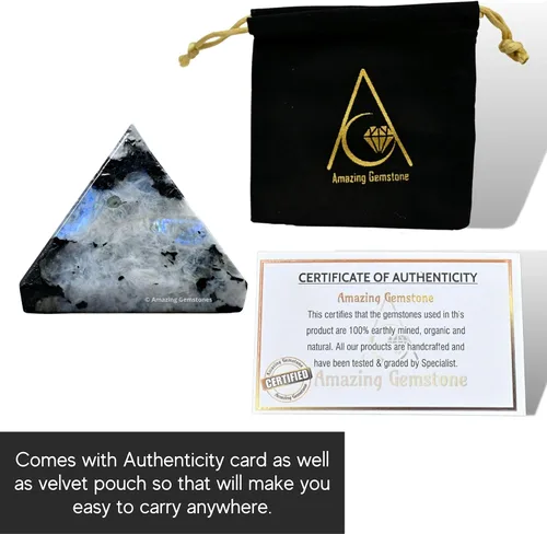 Vista 7 de Amazing Gemstone Piedras curativas de cristal de pirámide de piedra lunar arcoíris – Estatuilla de pirámide de piedra natural de 1 pulgada