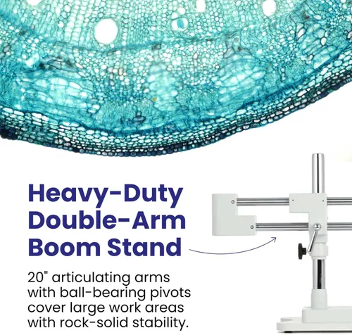 Vista 4 de Microscopio con zoom y cerradura estéreo Simul-Focal AmScope 7X a 45X con cabezal de brazo doble