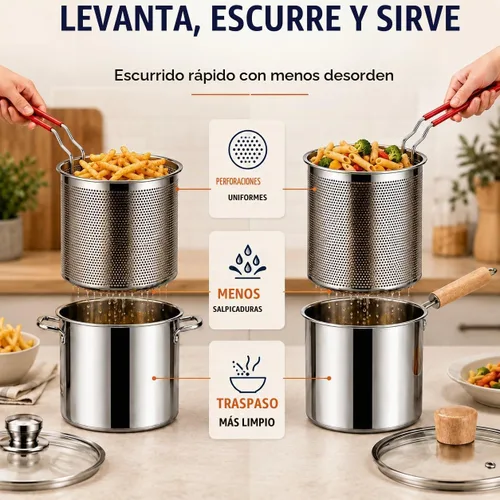 Vista 6 de Freidora multifuncional de acero inoxidable 304 de 3L con tapa de cesta y #A2