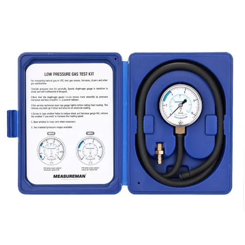 Vista 10 de MEASUREMAN Kit de prueba de presión de colector de gas natural o gas LP, 0-35 "W.C., 1/4" NPT, manguera de 40" de longitud