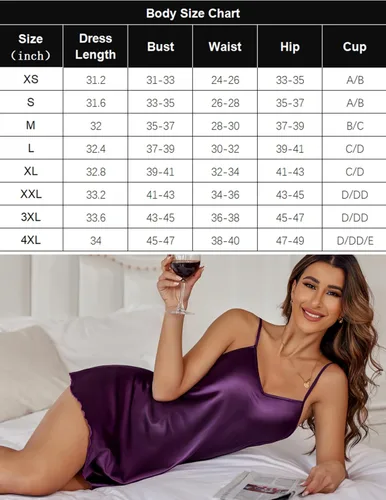 Vista 6 de Avidlove - Camisón de satén, ropa de dormir, camisola corta para mujer